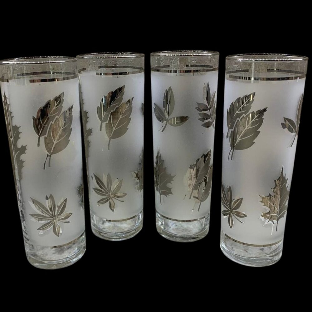 Vintage Libbey Silver Foliage Tom Collins Tall Cooler Glasses 13 oz Set of 4
